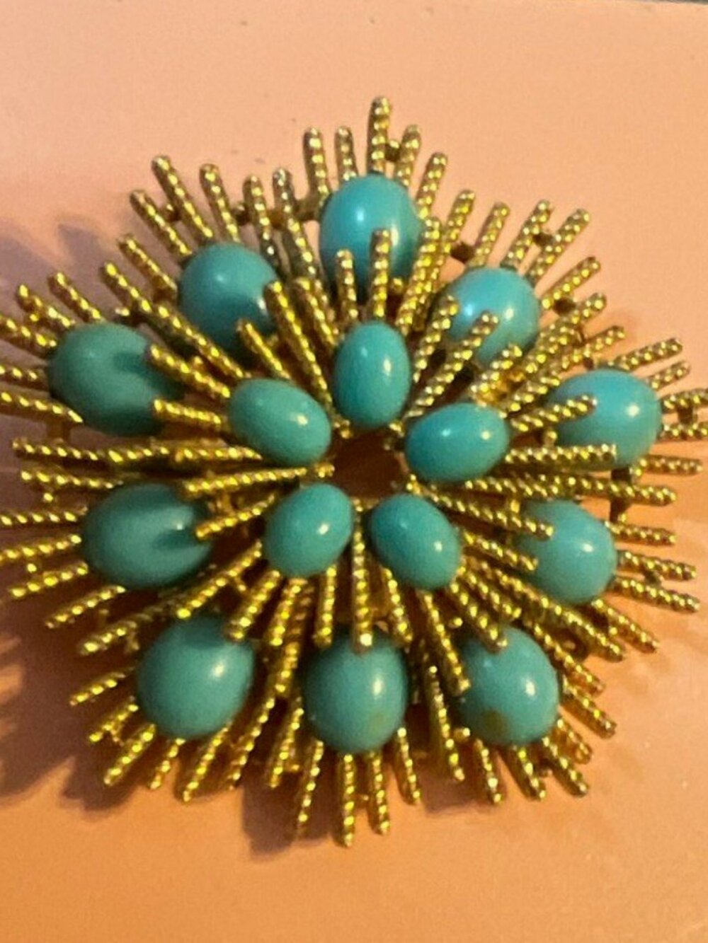 Gold-Tone Blue Cabochon Flower Cluster Brooch Pin Metal -Vintage Avon